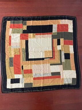 Ellen Tracy Geometric Silk scarf in Black, Cream, Gold & Olive